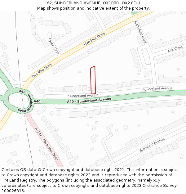 62, SUNDERLAND AVENUE, OXFORD, OX2 8DU: Location map and indicative extent of plot
