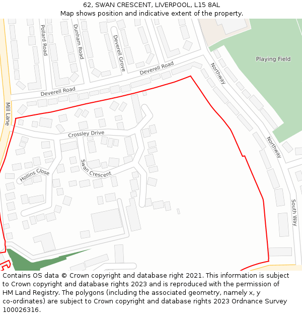 62, SWAN CRESCENT, LIVERPOOL, L15 8AL: Location map and indicative extent of plot