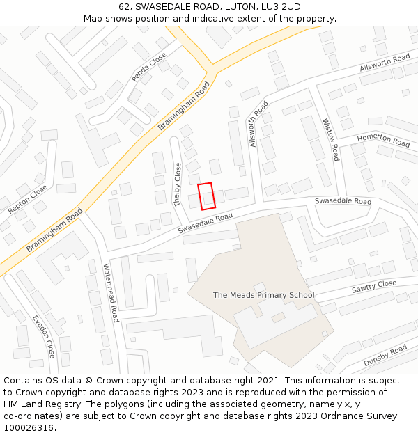 62, SWASEDALE ROAD, LUTON, LU3 2UD: Location map and indicative extent of plot