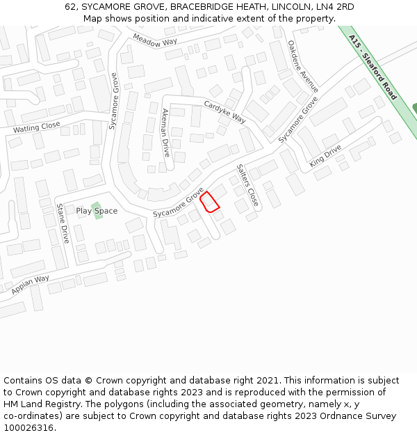 62, SYCAMORE GROVE, BRACEBRIDGE HEATH, LINCOLN, LN4 2RD: Location map and indicative extent of plot