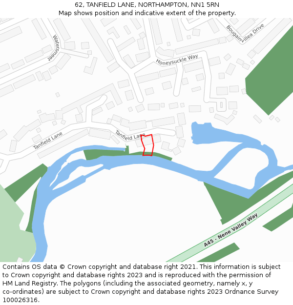 62, TANFIELD LANE, NORTHAMPTON, NN1 5RN: Location map and indicative extent of plot