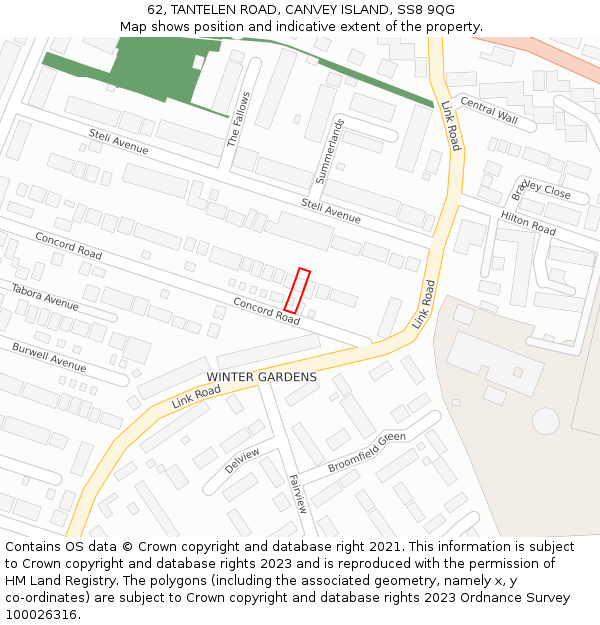 62, TANTELEN ROAD, CANVEY ISLAND, SS8 9QG: Location map and indicative extent of plot