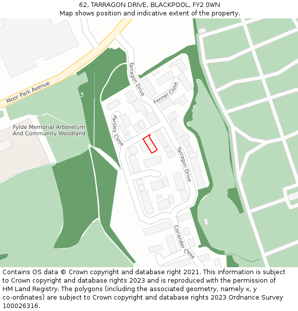 62, TARRAGON DRIVE, BLACKPOOL, FY2 0WN: Location map and indicative extent of plot
