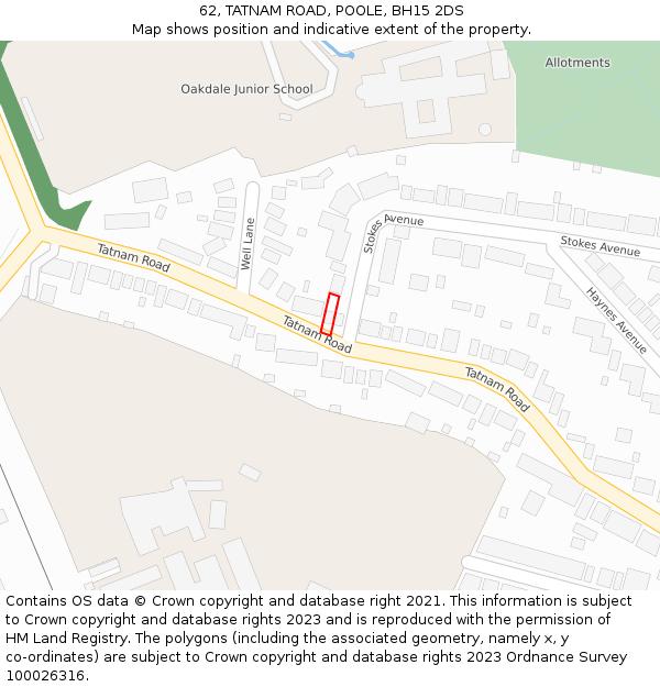 62, TATNAM ROAD, POOLE, BH15 2DS: Location map and indicative extent of plot