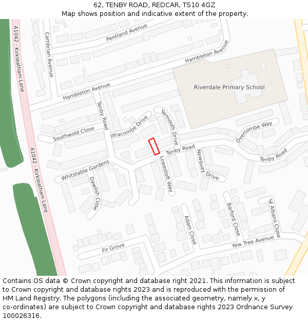 62, TENBY ROAD, REDCAR, TS10 4GZ: Location map and indicative extent of plot