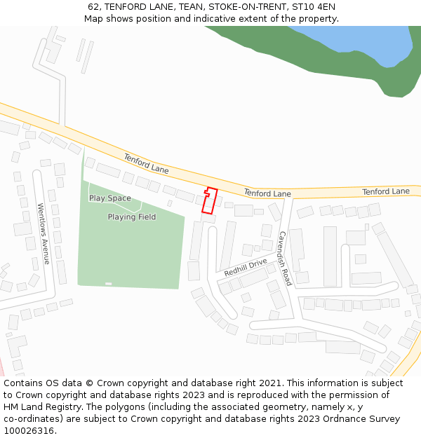 62, TENFORD LANE, TEAN, STOKE-ON-TRENT, ST10 4EN: Location map and indicative extent of plot