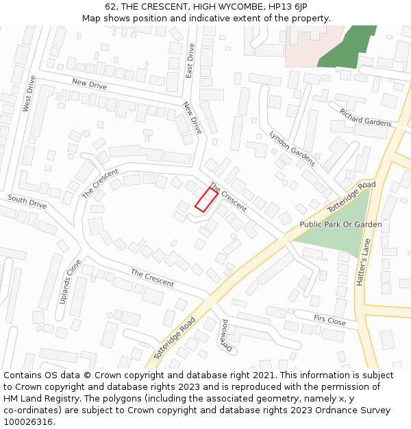 62, THE CRESCENT, HIGH WYCOMBE, HP13 6JP: Location map and indicative extent of plot