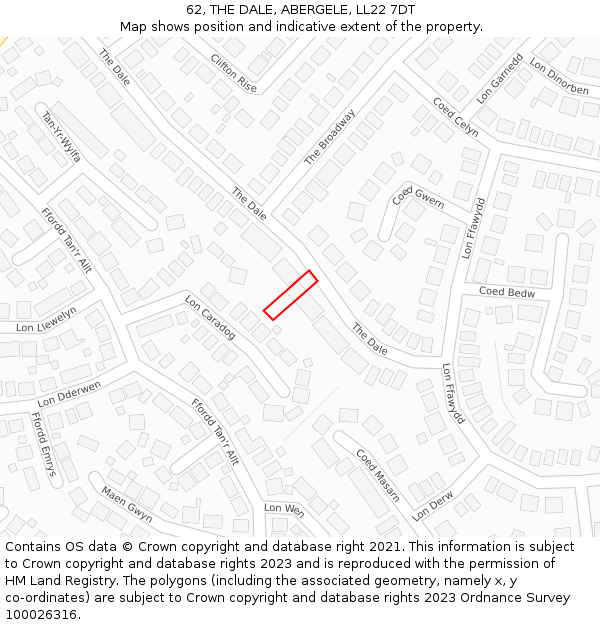 62, THE DALE, ABERGELE, LL22 7DT: Location map and indicative extent of plot