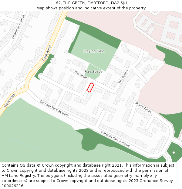 62, THE GREEN, DARTFORD, DA2 6JU: Location map and indicative extent of plot