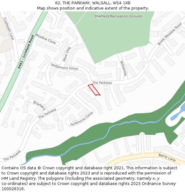 62, THE PARKWAY, WALSALL, WS4 1XB: Location map and indicative extent of plot