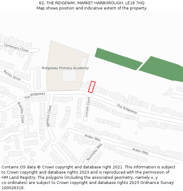 62, THE RIDGEWAY, MARKET HARBOROUGH, LE16 7HQ: Location map and indicative extent of plot