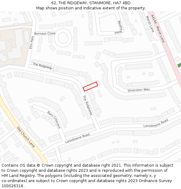 62, THE RIDGEWAY, STANMORE, HA7 4BD: Location map and indicative extent of plot