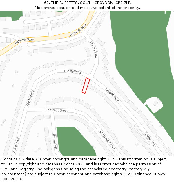 62, THE RUFFETTS, SOUTH CROYDON, CR2 7LR: Location map and indicative extent of plot