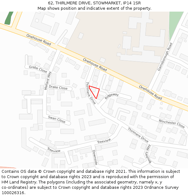 62, THIRLMERE DRIVE, STOWMARKET, IP14 1SR: Location map and indicative extent of plot