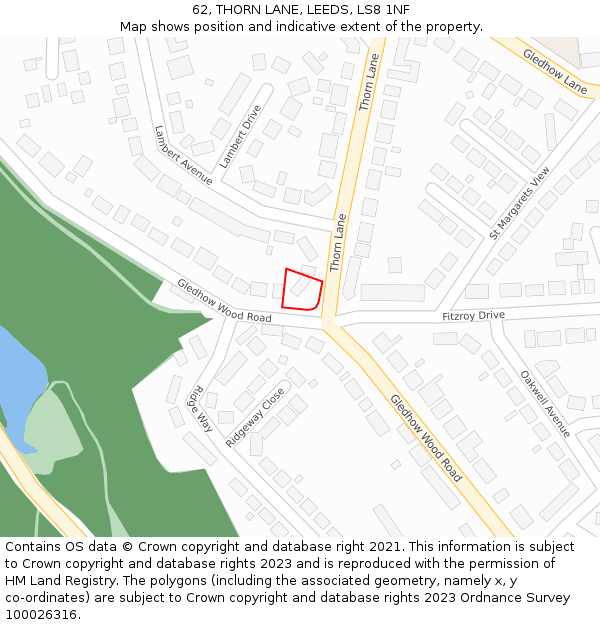 62, THORN LANE, LEEDS, LS8 1NF: Location map and indicative extent of plot