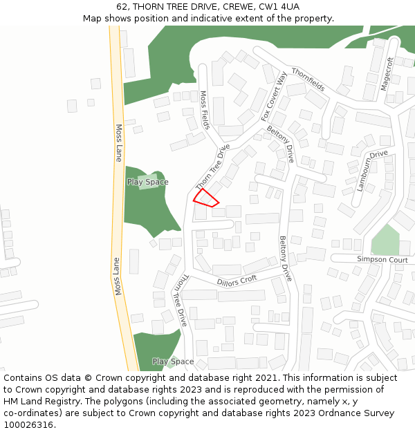 62, THORN TREE DRIVE, CREWE, CW1 4UA: Location map and indicative extent of plot