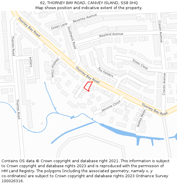 62, THORNEY BAY ROAD, CANVEY ISLAND, SS8 0HQ: Location map and indicative extent of plot