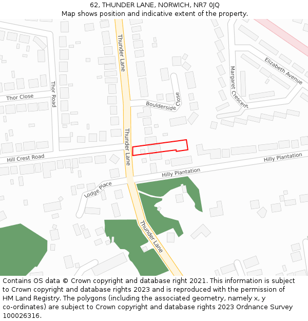 62, THUNDER LANE, NORWICH, NR7 0JQ: Location map and indicative extent of plot