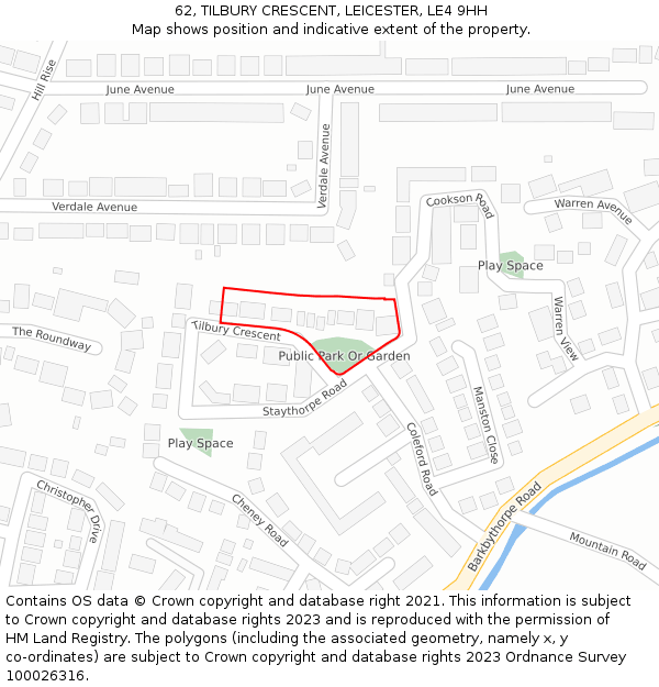 62, TILBURY CRESCENT, LEICESTER, LE4 9HH: Location map and indicative extent of plot