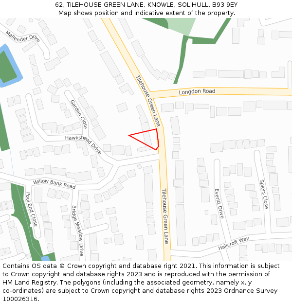 62, TILEHOUSE GREEN LANE, KNOWLE, SOLIHULL, B93 9EY: Location map and indicative extent of plot
