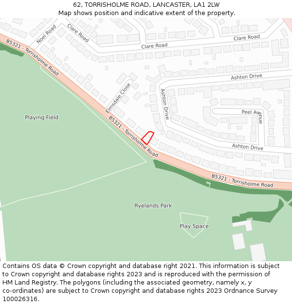 62, TORRISHOLME ROAD, LANCASTER, LA1 2LW: Location map and indicative extent of plot