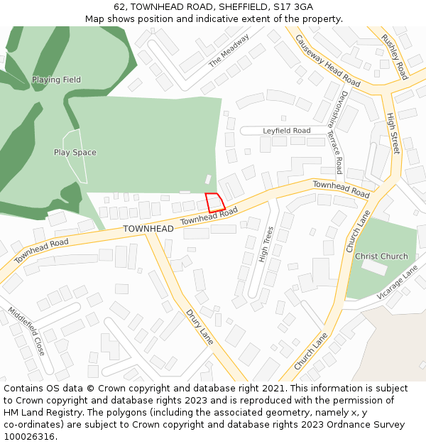 62, TOWNHEAD ROAD, SHEFFIELD, S17 3GA: Location map and indicative extent of plot