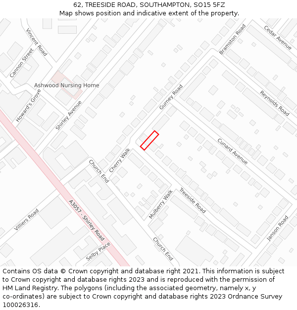 62, TREESIDE ROAD, SOUTHAMPTON, SO15 5FZ: Location map and indicative extent of plot