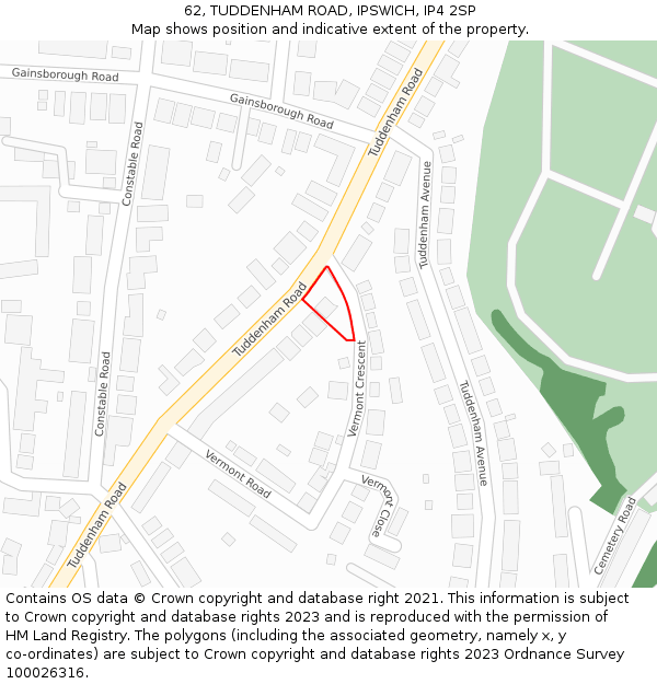 62, TUDDENHAM ROAD, IPSWICH, IP4 2SP: Location map and indicative extent of plot