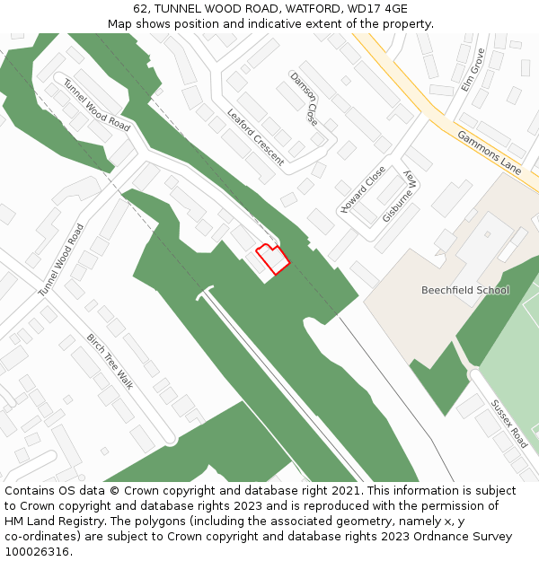 62, TUNNEL WOOD ROAD, WATFORD, WD17 4GE: Location map and indicative extent of plot