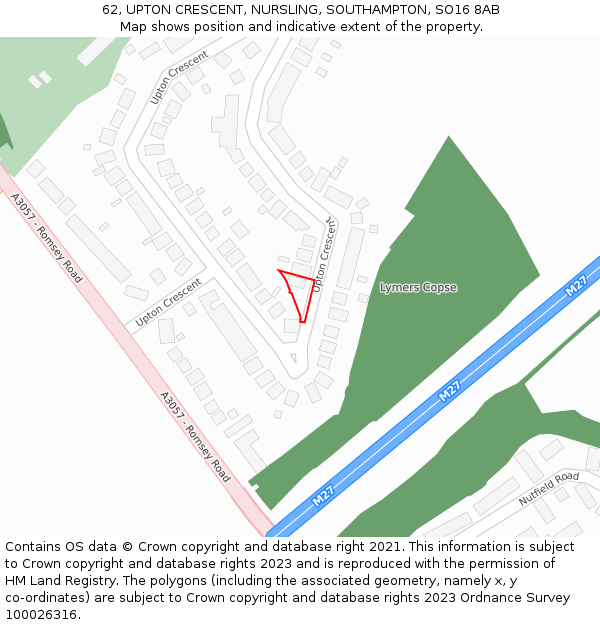 62, UPTON CRESCENT, NURSLING, SOUTHAMPTON, SO16 8AB: Location map and indicative extent of plot