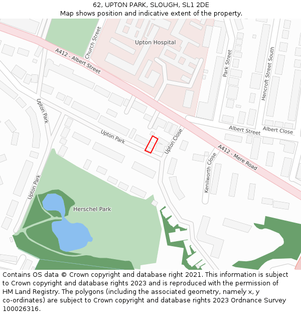 62, UPTON PARK, SLOUGH, SL1 2DE: Location map and indicative extent of plot