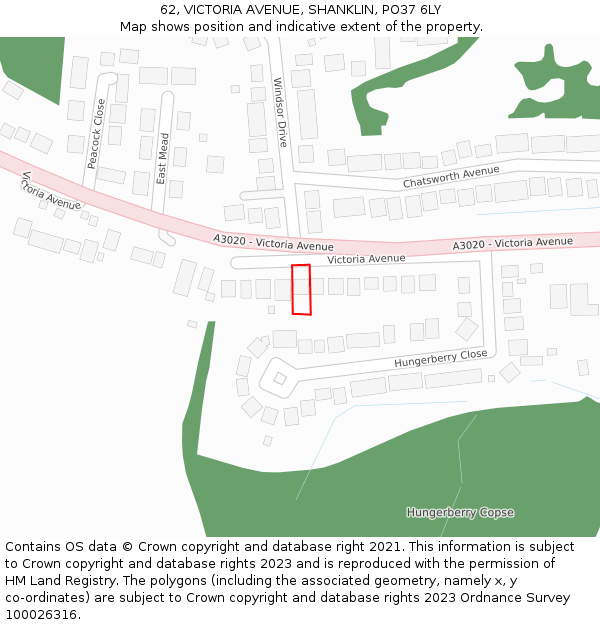 62, VICTORIA AVENUE, SHANKLIN, PO37 6LY: Location map and indicative extent of plot