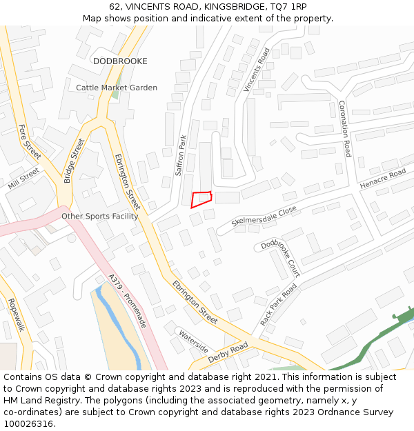 62, VINCENTS ROAD, KINGSBRIDGE, TQ7 1RP: Location map and indicative extent of plot