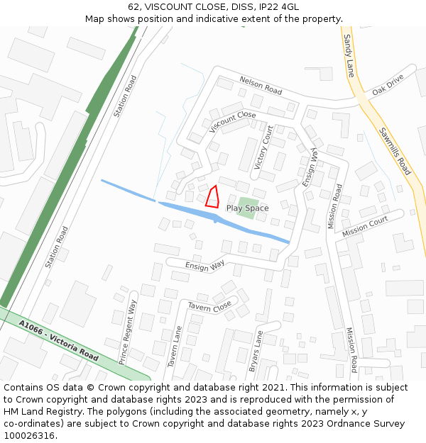 62, VISCOUNT CLOSE, DISS, IP22 4GL: Location map and indicative extent of plot