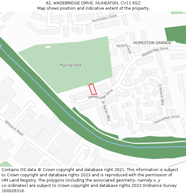 62, WADEBRIDGE DRIVE, NUNEATON, CV11 6SZ: Location map and indicative extent of plot