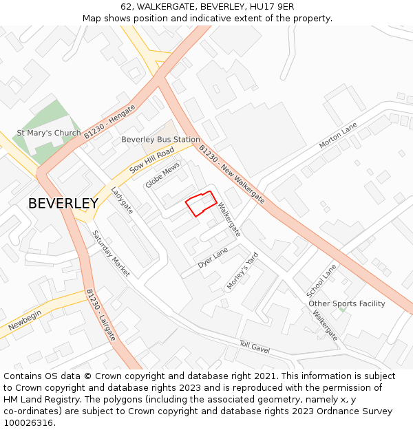 62, WALKERGATE, BEVERLEY, HU17 9ER: Location map and indicative extent of plot