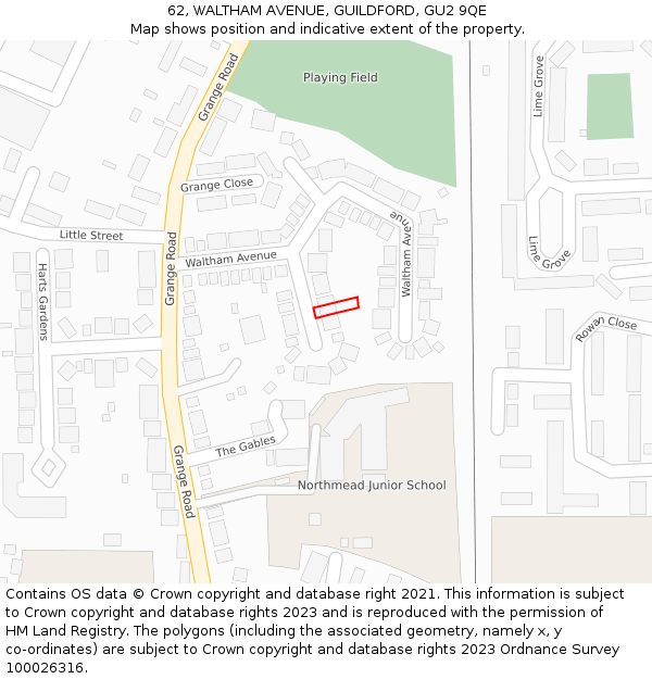 62, WALTHAM AVENUE, GUILDFORD, GU2 9QE: Location map and indicative extent of plot