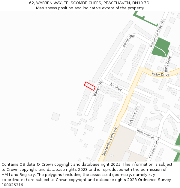 62, WARREN WAY, TELSCOMBE CLIFFS, PEACEHAVEN, BN10 7DL: Location map and indicative extent of plot