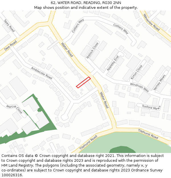 62, WATER ROAD, READING, RG30 2NN: Location map and indicative extent of plot