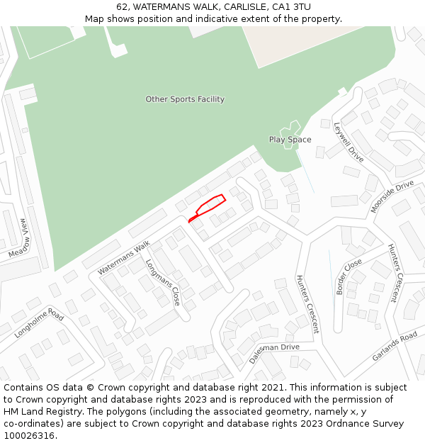 62, WATERMANS WALK, CARLISLE, CA1 3TU: Location map and indicative extent of plot