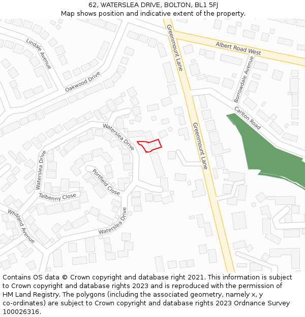 62, WATERSLEA DRIVE, BOLTON, BL1 5FJ: Location map and indicative extent of plot