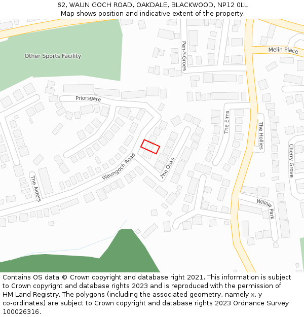 62, WAUN GOCH ROAD, OAKDALE, BLACKWOOD, NP12 0LL: Location map and indicative extent of plot