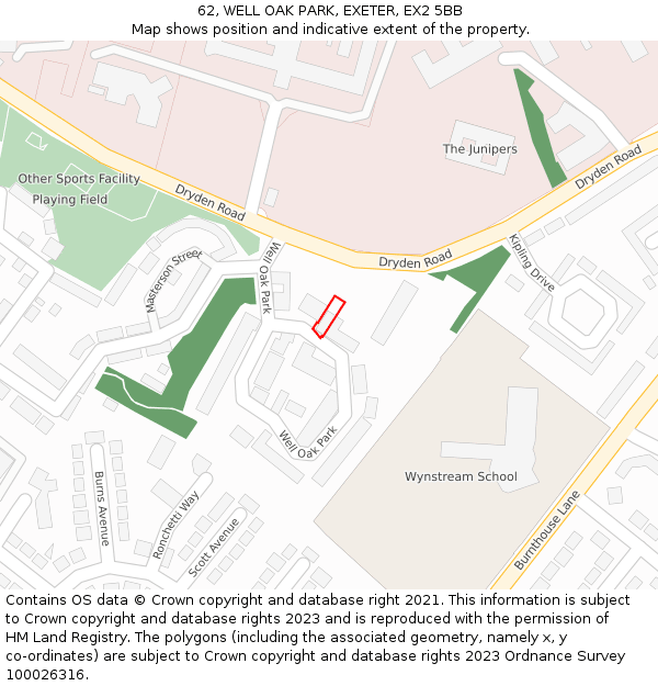 62, WELL OAK PARK, EXETER, EX2 5BB: Location map and indicative extent of plot