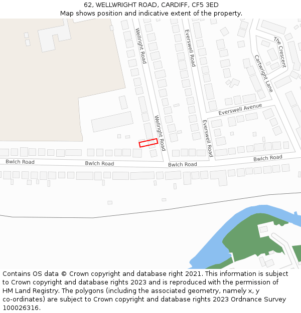 62, WELLWRIGHT ROAD, CARDIFF, CF5 3ED: Location map and indicative extent of plot