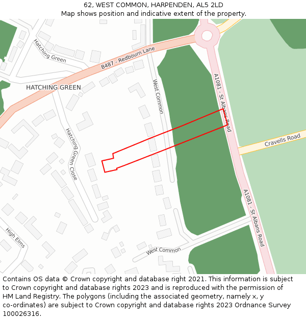 62, WEST COMMON, HARPENDEN, AL5 2LD: Location map and indicative extent of plot