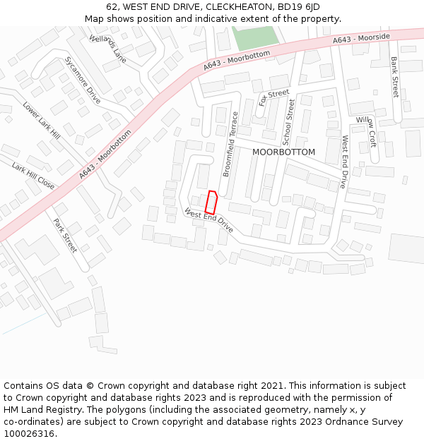 62, WEST END DRIVE, CLECKHEATON, BD19 6JD: Location map and indicative extent of plot