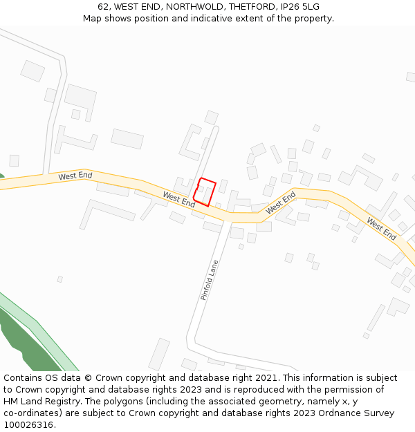 62, WEST END, NORTHWOLD, THETFORD, IP26 5LG: Location map and indicative extent of plot