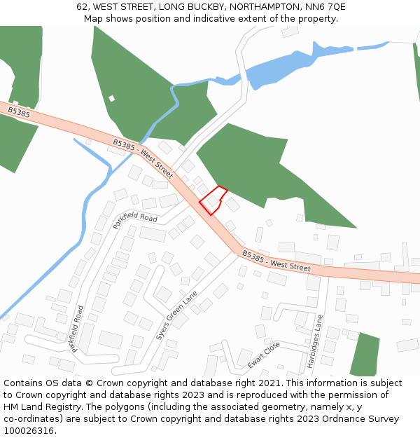 62, WEST STREET, LONG BUCKBY, NORTHAMPTON, NN6 7QE: Location map and indicative extent of plot