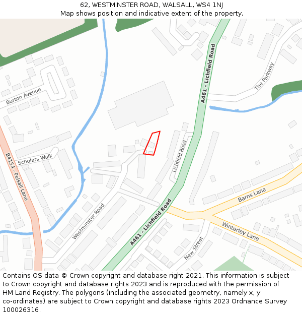 62, WESTMINSTER ROAD, WALSALL, WS4 1NJ: Location map and indicative extent of plot