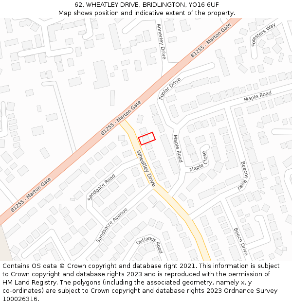 62, WHEATLEY DRIVE, BRIDLINGTON, YO16 6UF: Location map and indicative extent of plot